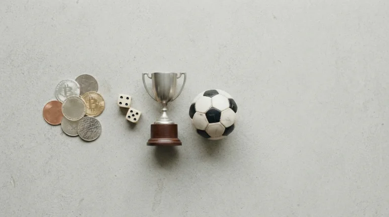 Crypto casino and sports still life with dice and trophy