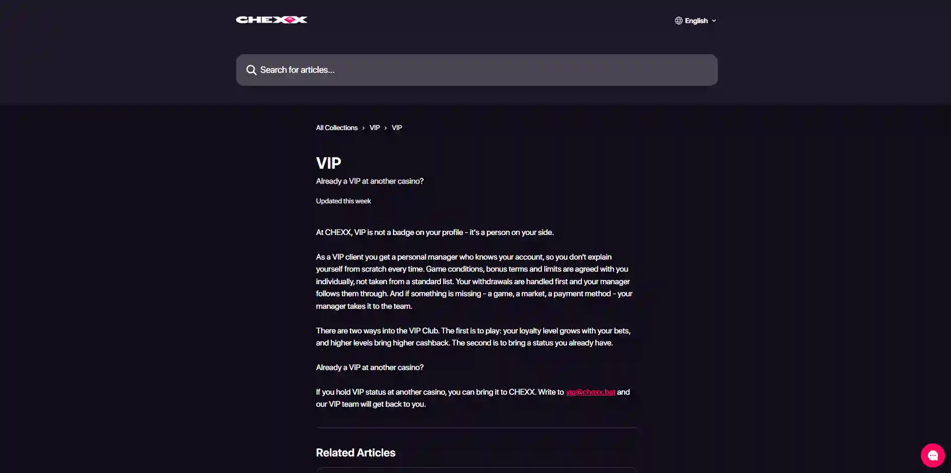 CHEXX VIP ladder showing levels from Bronze through Obsidian